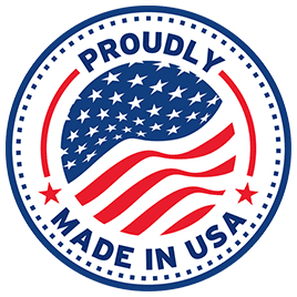 A round sticker with the words " proudly made in usa ".